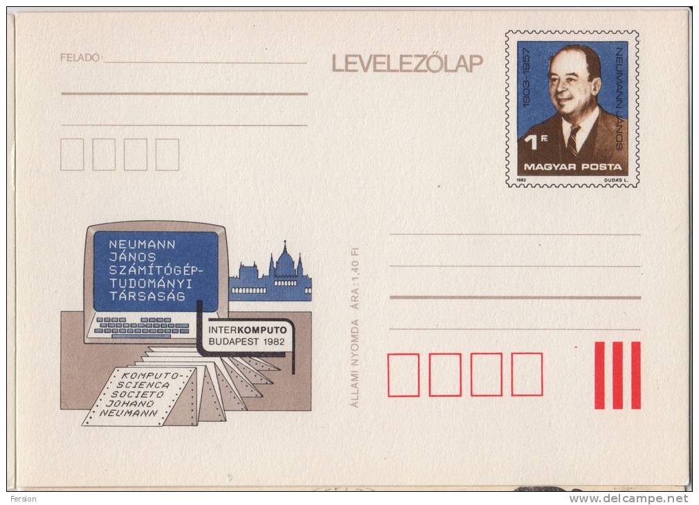 1982 - Hungary - Neumann János Mathematician / Computer Science - STATIONERY - POSTCARD - MNH - Informatica