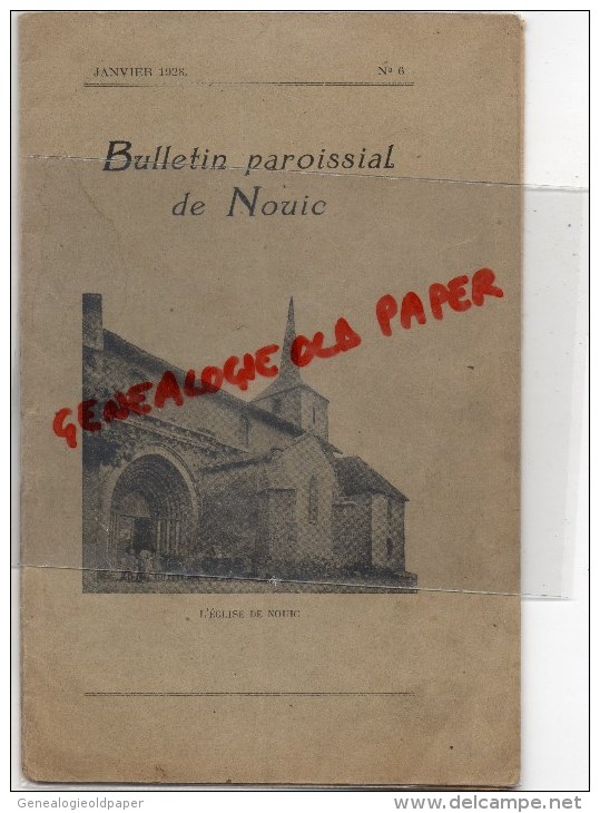 87 - BULLETIN PAROISSIAL DE NOUIC - EGLISE- JANVIER 1928- N° 2-BAPTEME SAUTERAUD- RAYNAUD- QUERIAUD- DECOUX-VILLEGIER- - Limousin