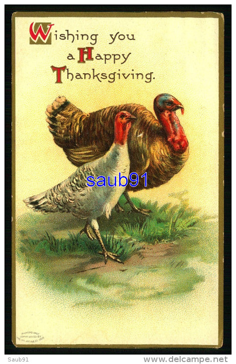 Wishing You A Happy  Thanksgiving  - Dindes - Turkey - Carte Gaufrée - Embossed - Thanksgiving