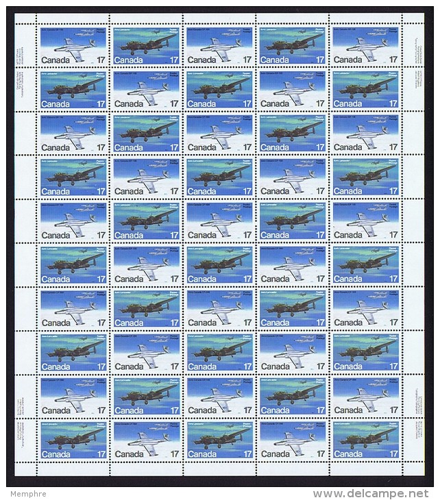 1980  Military Aircraft  SC 873-4 Complete MNH Sheet Of 50 With Inscriptions - Feuilles Complètes Et Multiples