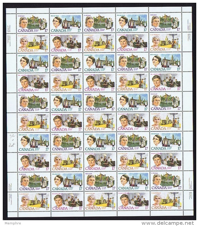 1981  Canadian Feminists Sc879-882 Se-tenant Complete MNH Sheet Of 50 With Inscriptions - Full Sheets & Multiples