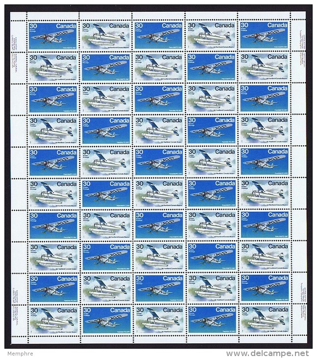 1982  Bush Aircraft  Sc 969-970 Se-tenant Complete MNH Sheet Of 50 With Inscriptions - Feuilles Complètes Et Multiples