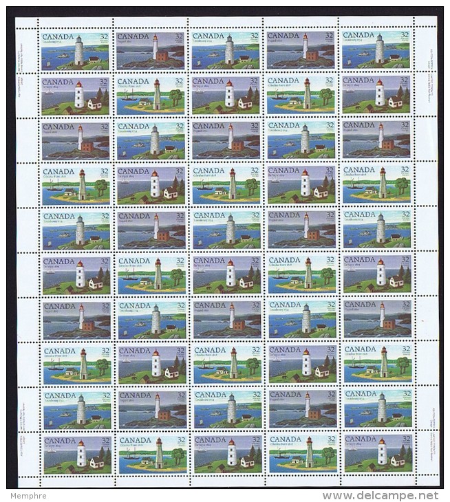 1984  Canadian Lighthouses  Sc 1032-5 Se-tenant Complete MNH Sheet Of 50 With Inscriptions - Volledige & Onvolledige Vellen