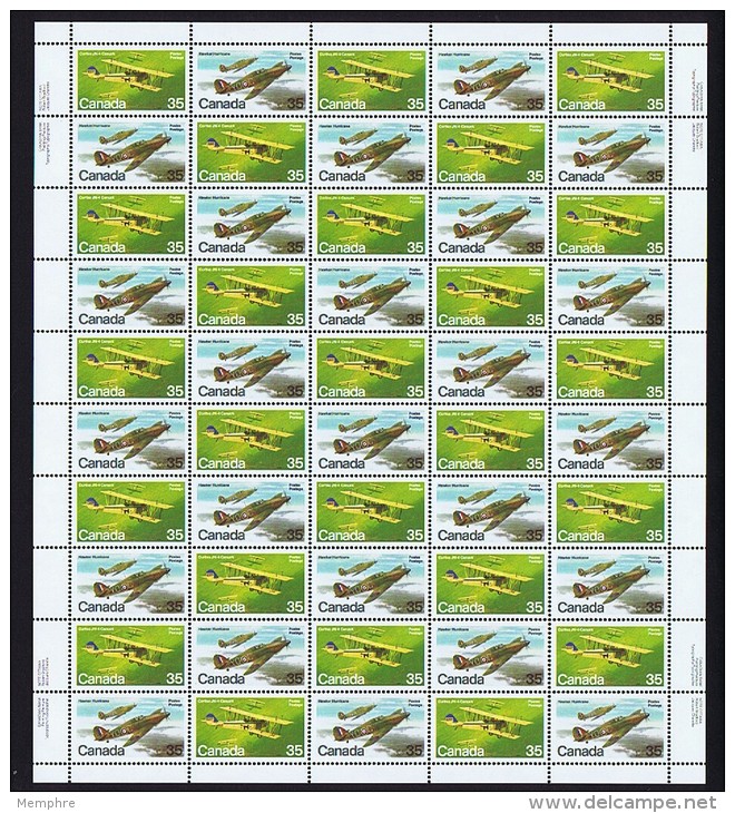 1980  Military Aircraft  Sc 875-6  Se-tenant Complete MNH Sheet Of 50 With Inscriptions - Fogli Completi