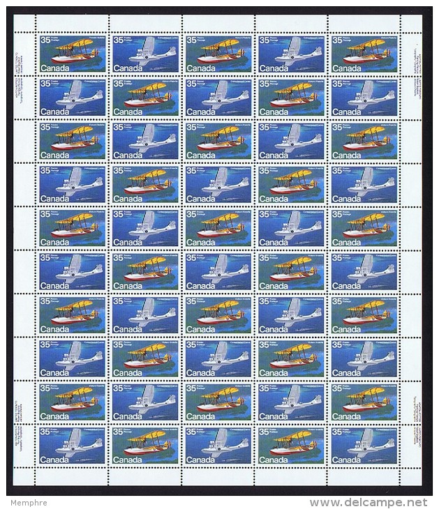 1979   Flying Boats Vickers Vedettee, Consolidated Canso  Sc 845- Se-tenant Complete MNH Sheet Of 50 With Inscriptions - Full Sheets & Multiples