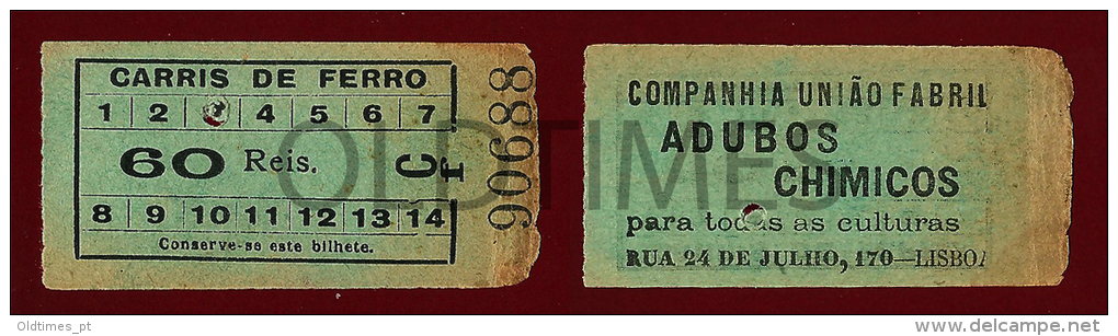 PORTUGAL - BILHETE CARRIS DE FERRO - CUF - 1900 OLD ADVERTISING TRAM TICKET - Europa