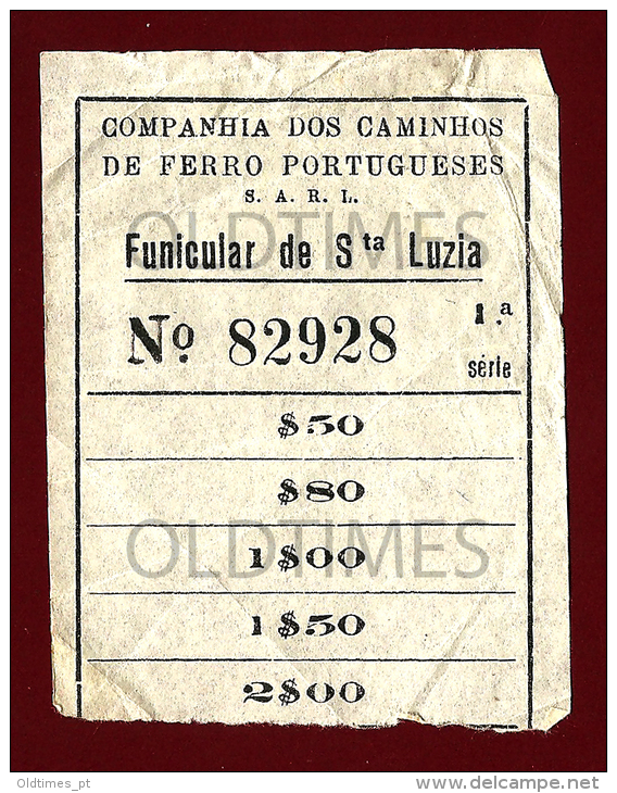PORTUGAL - COMPANHIA DOS CAMINHOS DE FERRO - S.A.R.L. - FUNICULAR DE SANTA LUZIA - CAPICUA - OLD TICKET - Europe