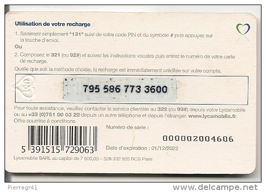 CARTE-PREPAYEE-GSM-LYCA MOBILE-5€-01/12/2022-TBE - Nachladekarten (Handy/SIM)