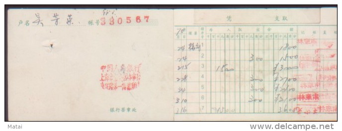 CHINA CHINE 1970 PEOPLE'S BANK OF CHINA SHANGHAI BRANCH  PASSBOOK - Neufs