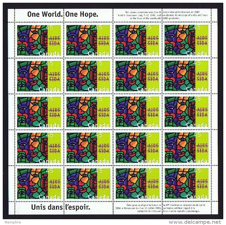 1996  AIDS Awareness  Sc 1603   Complete MNH Sheet Of 20 - Full Sheets & Multiples