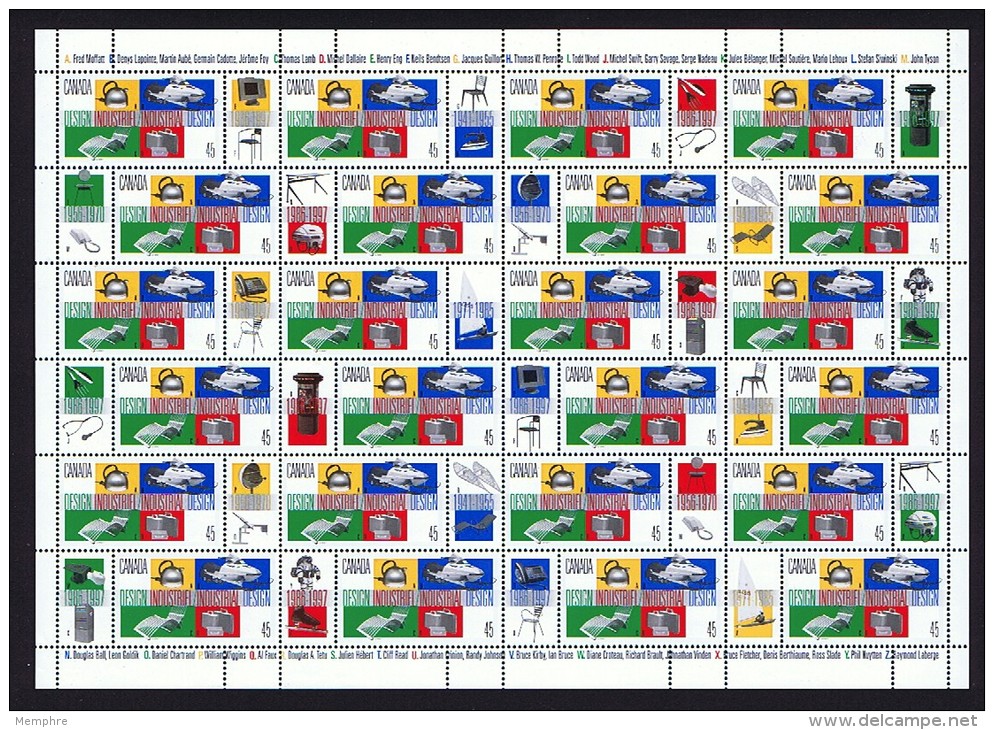 1997  Industrial Design  Sc 1654  Complete MNH Sheet Of 24 Plus 24 Tabs  With Inscrptions - Feuilles Complètes Et Multiples