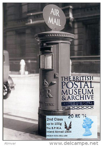 UNITED KINGDOM / GRANDE BRETAGNE (2014) - Carte Maximum Card - ATM Post&Go - Boîte Lettres B.P.M.A. Inland Airmail 1934 - Post & Go Stamps