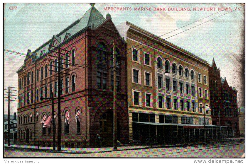 ! Old Postcard Merchants Marine Bank Building, Newport News, VA, Virginia, USA - Newport News