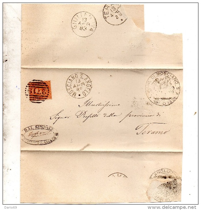 1883    LETTERA CON ANNULLO MOSCIANO S. ANGELO TERAMO - Storia Postale