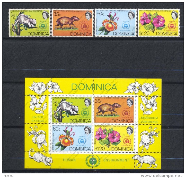 Dominica, Yvert 331/334+BF13, Scott 337/340+337a/340a, MNH - Dominica (1978-...)