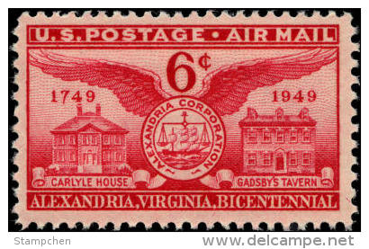 1949 USA Air Mail Stamp Alexandria VA Bicentennial Sc#c40 Post Architecture Bird Relic - 2b. 1941-1960 Neufs