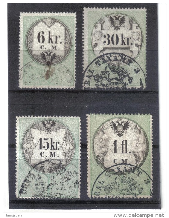 ASU183 LOT STEMPELMARKEN FISKALMARKEN ÖSTERREICH 1854 CM 6+30+ 45 KREUZER +1 GULDENENTWERTET - Fiscaux