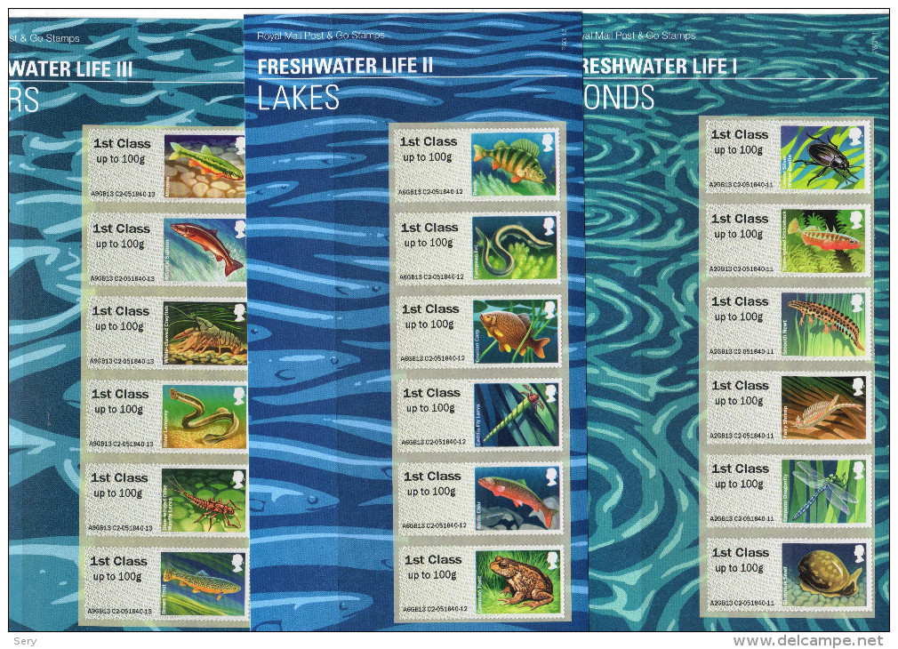 Great Britain 2013 3 Presentation Packs MNH Freshwater Life I, II, III Ponds Lakes Rivers  Fish  Shrimp  Insects  Fishes - Pesci