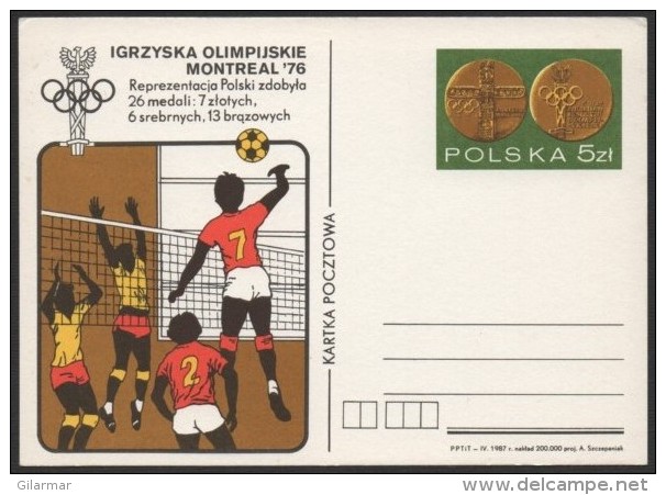 VOLLEYBALL - POLAND 1987 - OLYMPIC GAMES MONTREAL 1976 - MEDALS OF POLAND - MINT STATIONERY - Volleyball