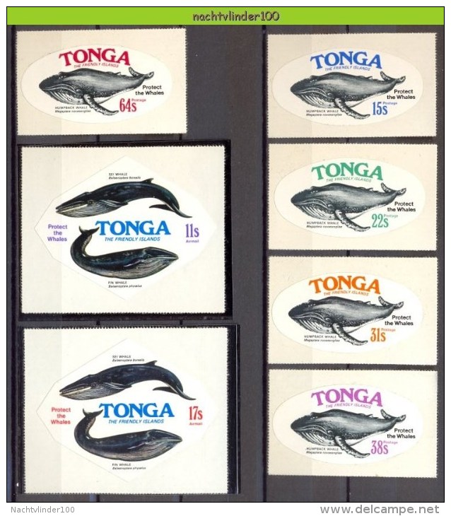 Nbu008b FAUNA SET ZEEZOOGDIEREN WALVIS WHALE SEA MAMMALS BALEINES MARINE LIFE TONGA 1977 PF/MNH - Baleines