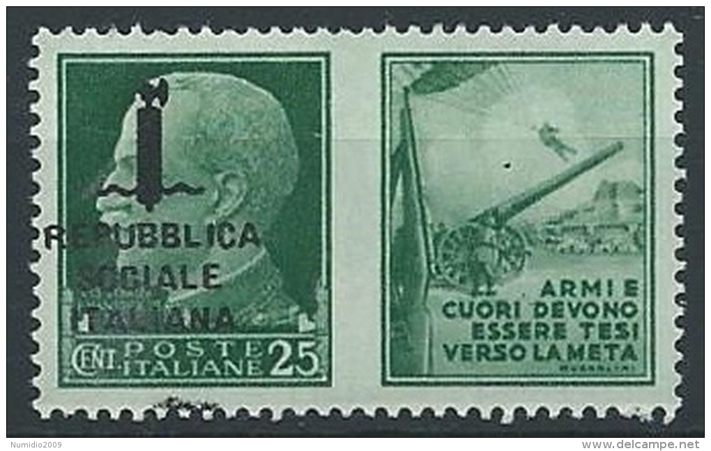 1944 RSI PROPAGANDA DI GUERRA 25 CENT VARIETà MACCHIA NERA MNH ** - ED832 - Propaganda Di Guerra