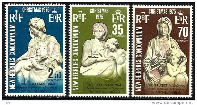 BRITISH NEW HEBRIDES CHRISTMAS CHILD SET OF 3 STAMPS 35-70 CENTIMES & 2.50 FRANCS ISSUED 1975 MINT READ DESCRIPTION !! - Unused Stamps