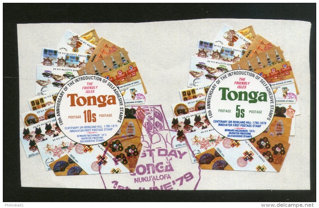 Tonga 1980 5s+10s Rowland Hill Stamp On Stamp Odd Shaped Set Used # 1625 - Tonga (1970-...)