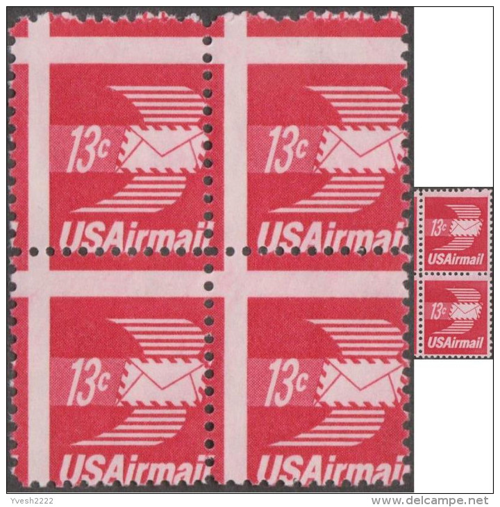 Etats-Unis 1969 Y&T PA 80. Bloc De 4, Piquage à Cheval. Lettres Par Avion - Errors, Freaks & Oddities (EFOs)