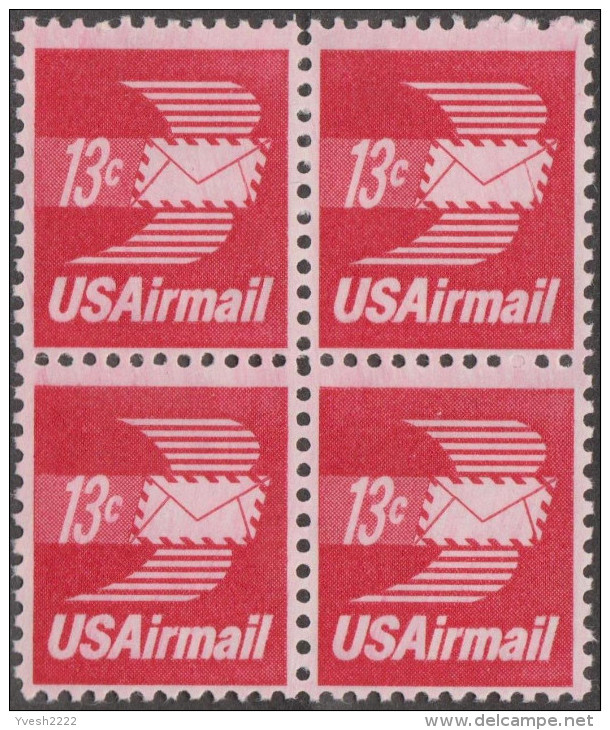 Etats-Unis 1969 Y&T PA 80. Bloc De 4, Piquage à Cheval. Lettres Par Avion - Varietà, Errori & Curiosità