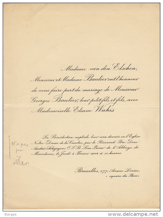 Van Den Elschen George Bautier Eliane Wahis - Mariage