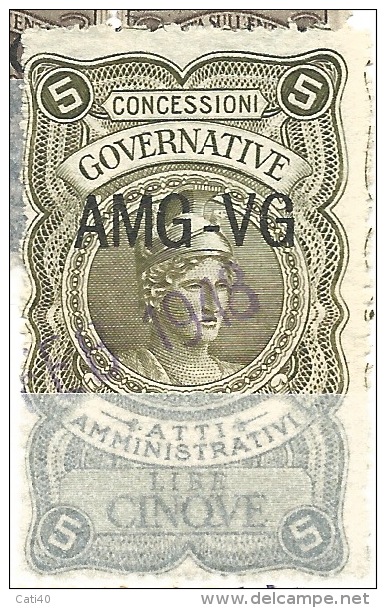 MARCA DA BOLLO REVENUE - TRIESTE AMG VG - CONCESSIONI GOVERNATIVE LIRE 5 - Fiscaux