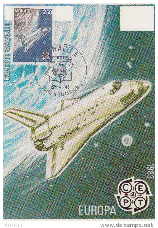 Carte  Maximum  1er  Jour  MONACO   Navette  Spatiale    EUROPA    1983 - 1983