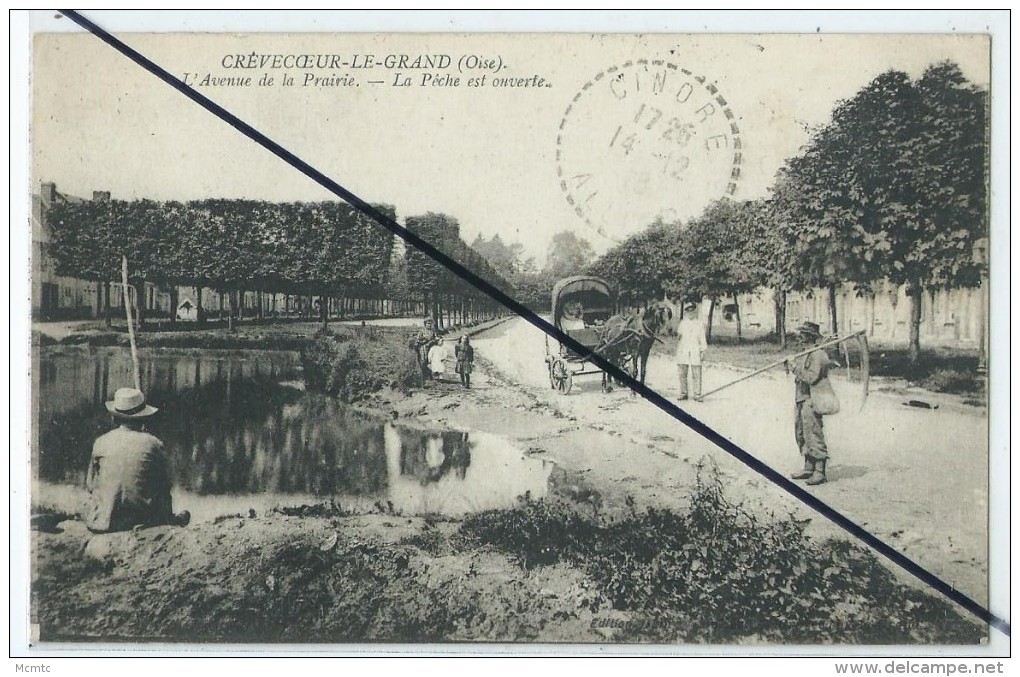 CPA -Crevecoeur Le Grand-L´Avenue De La Prairie- La Pêche Est Ouverte-Cachet Des Camps Et Cantonnements-Le Major De Zone - Gebührenstempel, Impoststempel