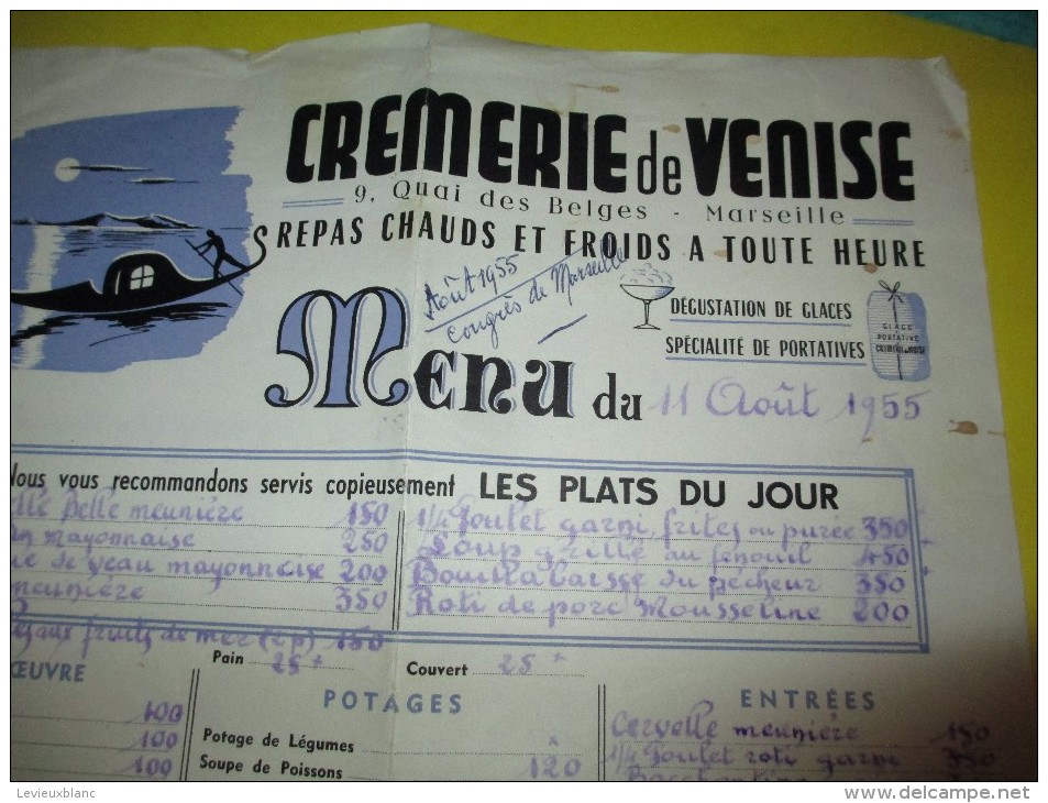 Menu / Crémerie De Venise / Congrés / Marseille /  1955      MENU42 - Menus