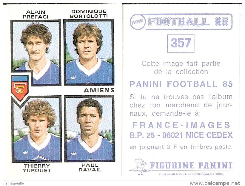 Image PANINI FOOTBALL 85 - N° 357 - AMIENS - Other & Unclassified