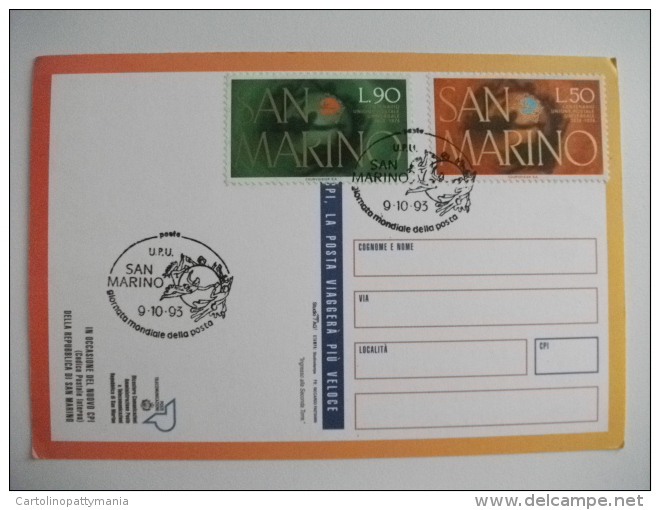 STORIA POSTALE FRANCOBOLLO COMMEMORATIVO San Marino Usate Il Cpi (codice Postale Interno) Giornata Mondiale Della Posta - San Marino