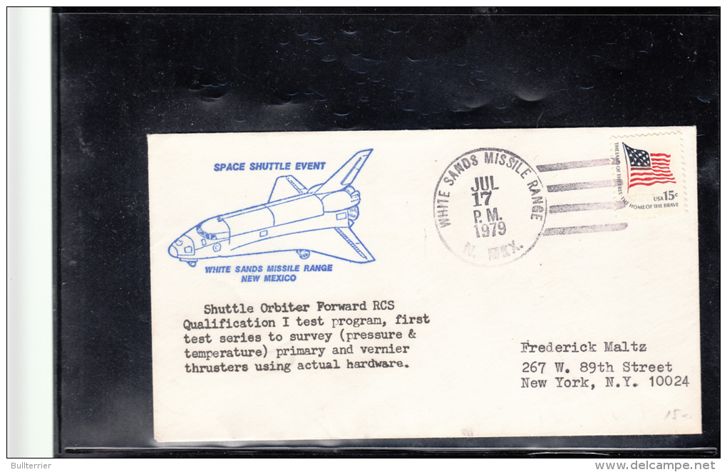 SPACE -   USA -  1979 - COLUMBIA ORBITER FORWARD RCS  COVER   WITH LARGE WHITE SANDS POSTMARK - United States