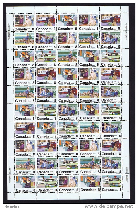 1974  Letter Carrier Service  Sc 634-9  Se-tenant  MNH Complete Sheet Of 50   With Inscriptions (folded) - Ganze Bögen