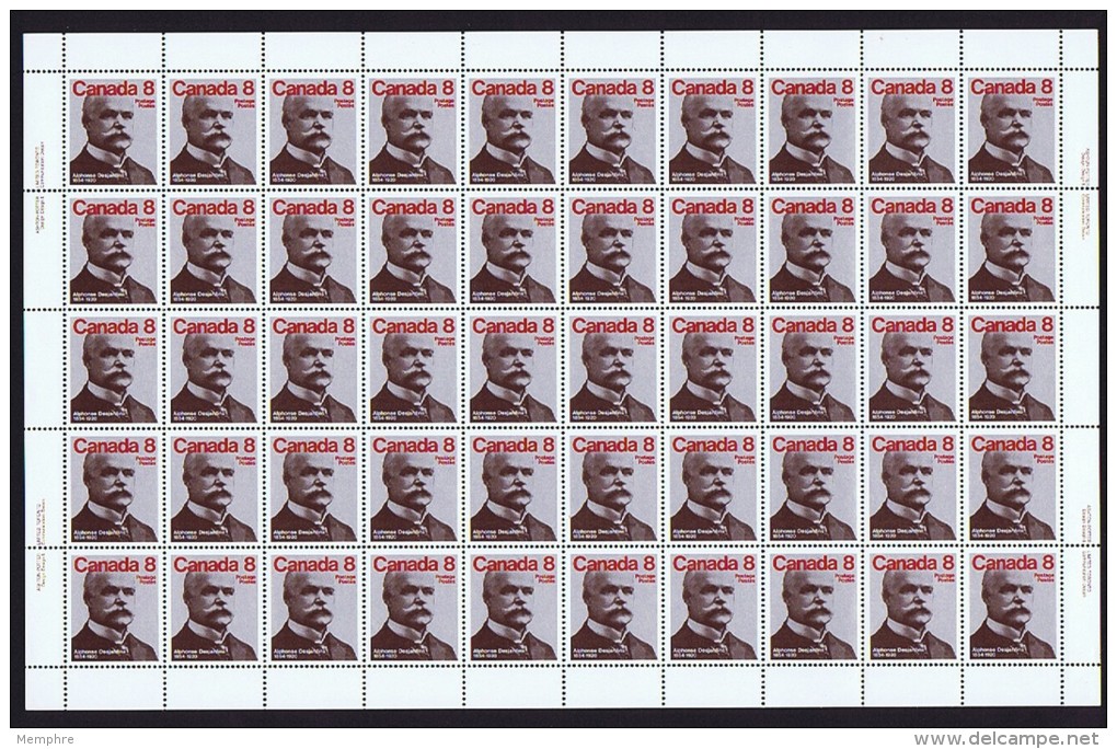 1975  Alphonse Desjardins  Sc 661  MNH Complete Sheet Of 50   With Inscriptions (folded) - Ganze Bögen