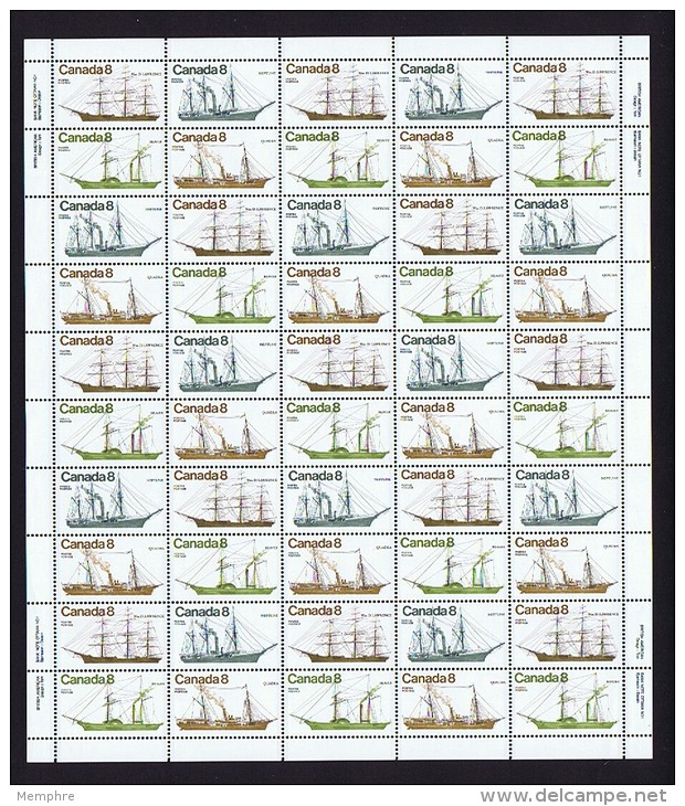 1975  19th Century Coastal Vessels  Sc 670-3 Se-tenant   MNH Complete Sheet Of 50   With Inscriptions - Feuilles Complètes Et Multiples