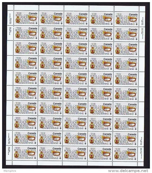 1975  Royal Canadian Legion Sc 680  MNH Complete Sheet Of 50   With Inscriptions - Full Sheets & Multiples