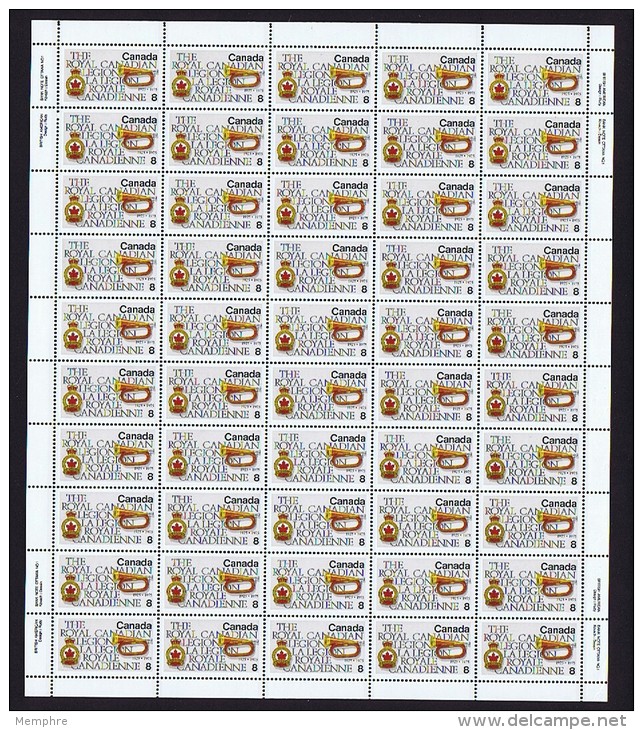 1975  Royal Canadian Legion Sc 680  MNH Complete Sheet Of 50   With Inscriptions - Ganze Bögen