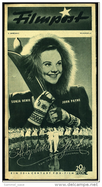 "Filmpost" "Adoptiertes Glück" Mit Sonja Henie , John Payne  -  Filmprogramm Nr. 61 Von Ca. 1948 - Sonstige & Ohne Zuordnung