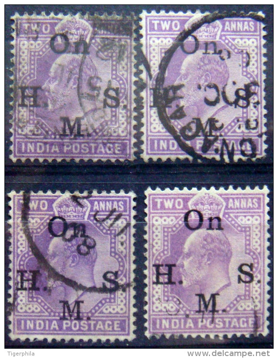 BRITISH INDIA 1902 2annas King Edward VII SERVICE USED 4 Stamps - 1902-11 King Edward VII