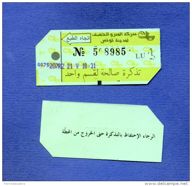 VP - Un Ticket De Tramway De Tunis - Tunisie - Série LU - Présenté Recto Verso - Monde