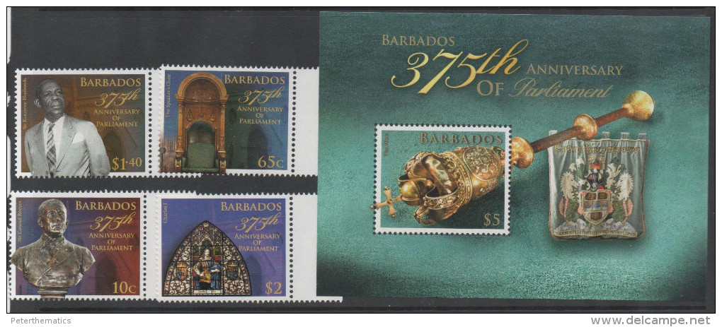 BARBADOS ,2014, MNH, 375TH ANNIVERSARY OF PARLIAMENT, SCEPTER, COAT OF ARMS, 4V+SS - Other & Unclassified