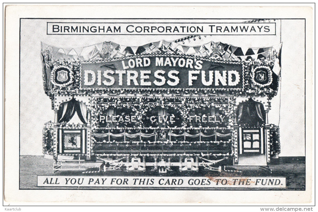 BIRMINGHAM CORPORATION TRAMWAYS - LORD MAYOR´S DISTRESS FUND 'Please Give Freely' - England - Strassenbahnen