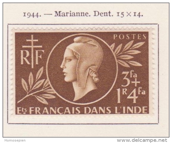 Inde Française - India - Indien 1944 Y&T N°233 - Michel N°271 * - 3f+1,40r Entraide Française - Unused Stamps