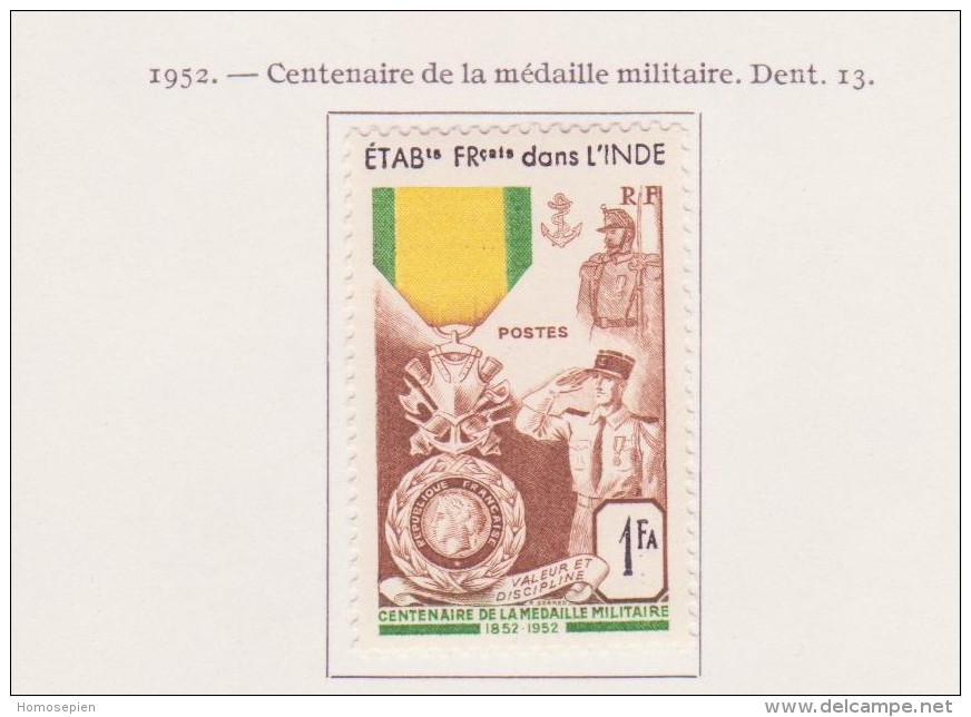 Inde Française - India - Indien 1952 Y&T N°258 - Michel N°(1) * - 1f Médaille Militaire - Unused Stamps