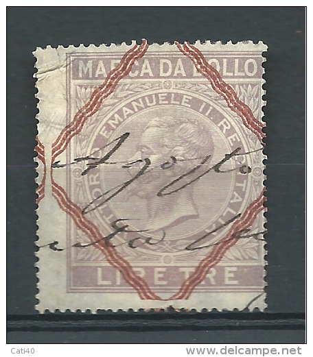 MARCA DA BOLLO- REVENUE - CON LOSANGHE LIRE TRE - Revenue Stamps